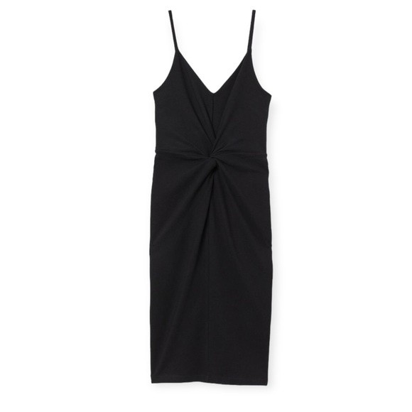 H&M Ruched Knot Front Detail Sleeveless Black Mini Dress